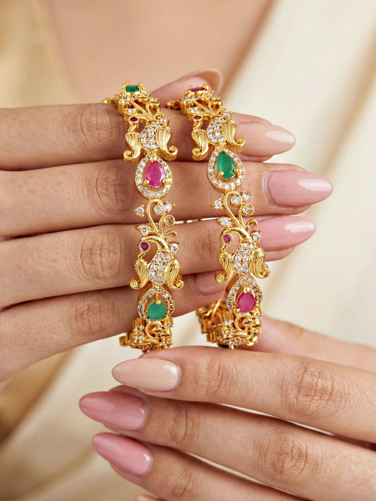 Gold-Plated Laxmi AD Pink Green Bangle (1243-C1BG-2219-2)