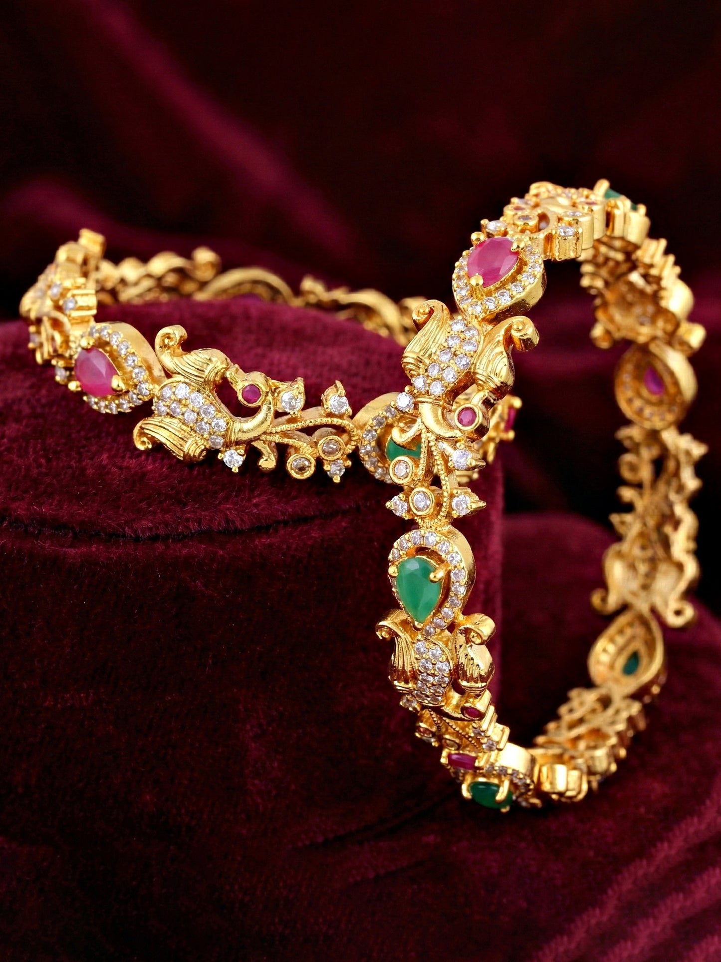 Gold-Plated Laxmi AD Pink Green Bangle (1243-C1BG-2219-2)