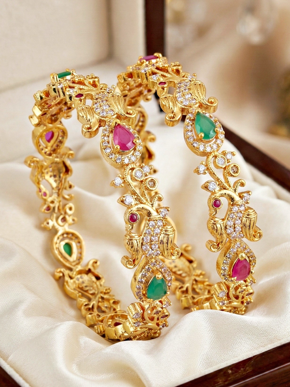 Gold-Plated Laxmi AD Pink Green Bangle (1243-C1BG-2219-2)