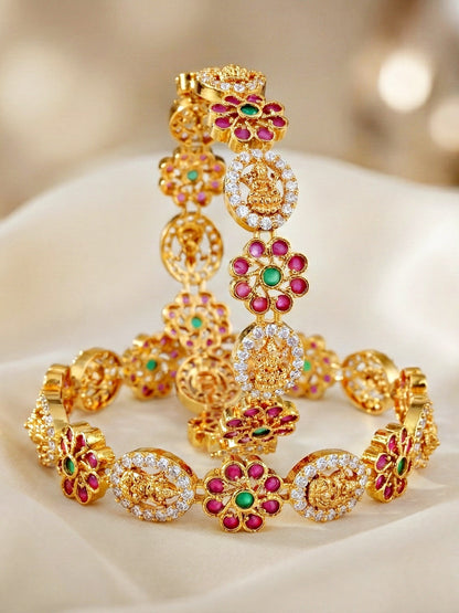 Gold-Plated Laxmi Floral Temple AD Bangle (1243-C1BG-2220-2)