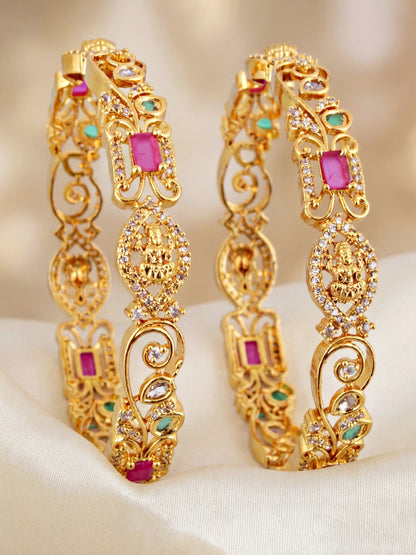 Gold-Plated Laxmi AD Pink Green Bangle (1262-C1BG-2221-2)