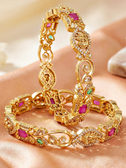 Gold-Plated Laxmi AD Pink Green Bangle (1262-C1BG-2221-2)