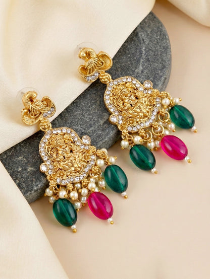 Gold-Tone Antique Temple Bridal Necklace Set with Earrings – Traditional & Function Wear (1314-KSG-37703-RG)