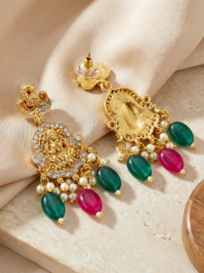 Gold-Tone Antique Temple Bridal Necklace Set with Earrings – Traditional & Function Wear (1314-KSG-37703-RG)