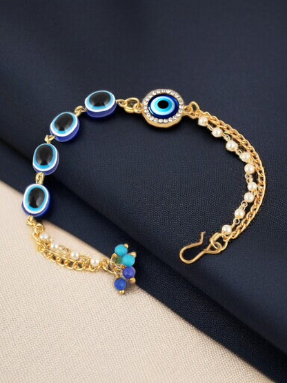 Lucky Jewellery Designer Blue Color Evil Eye Rakhi - Rakshabandhan Rakhee with Lumba Bracelet for Brother/Bhaiya/Bhai/Bhabhi - Pack of 2 (132-JPCR1-1987-2)
