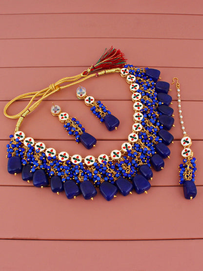 18K Gold-Plated Kundan Choker Necklace Set for Women & Girls (1580-J5SK-1678-B)