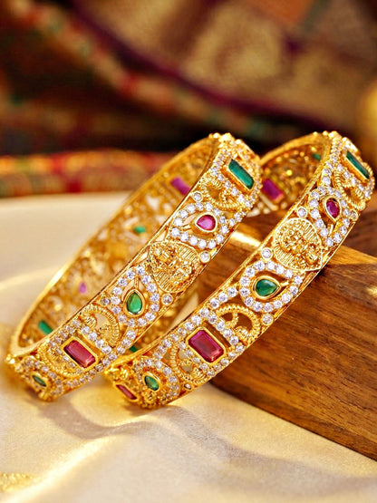 Gold-Plated Laxmi Idol AD Pink Green Bangle (1599-C1BG-2225-2)