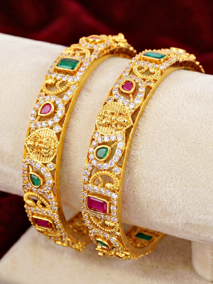 Gold-Plated Laxmi Idol AD Pink Green Bangle (1599-C1BG-2225-2)