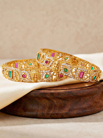 Gold-Plated Laxmi Idol AD Pink Green Bangle (1599-C1BG-2225-2)