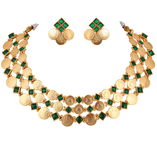 Gold-Plated Goddess Laxmi Necklace with Earrings for Women & Girls | Traditional Temple Jewellery(1683-ISG-2036-G)