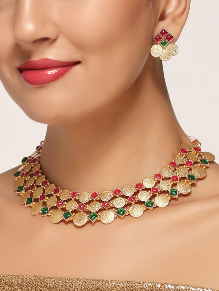 Gold-Plated Goddess Laxmi Necklace with Earrings for Women & Girls | Traditional Temple Jewellery (1683-ISG-2036-RG)