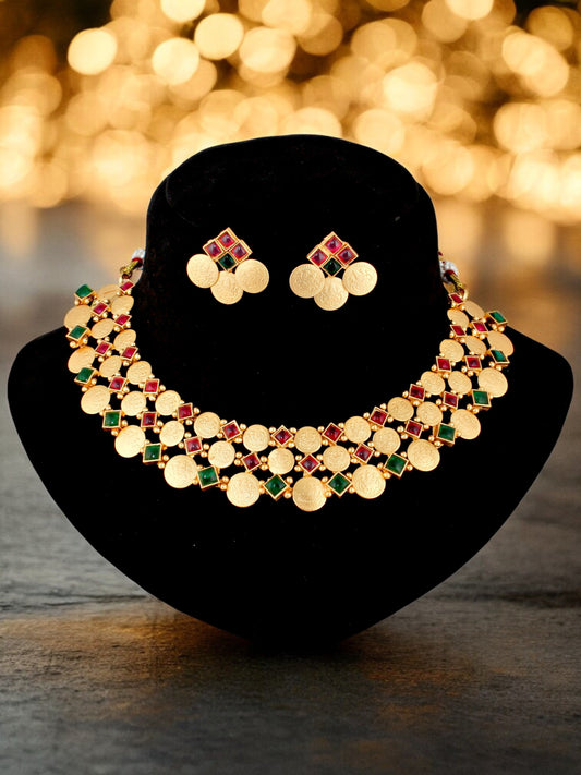 Gold-Plated Goddess Laxmi Necklace with Earrings for Women & Girls | Traditional Temple Jewellery (1683-ISG-2036-RG)