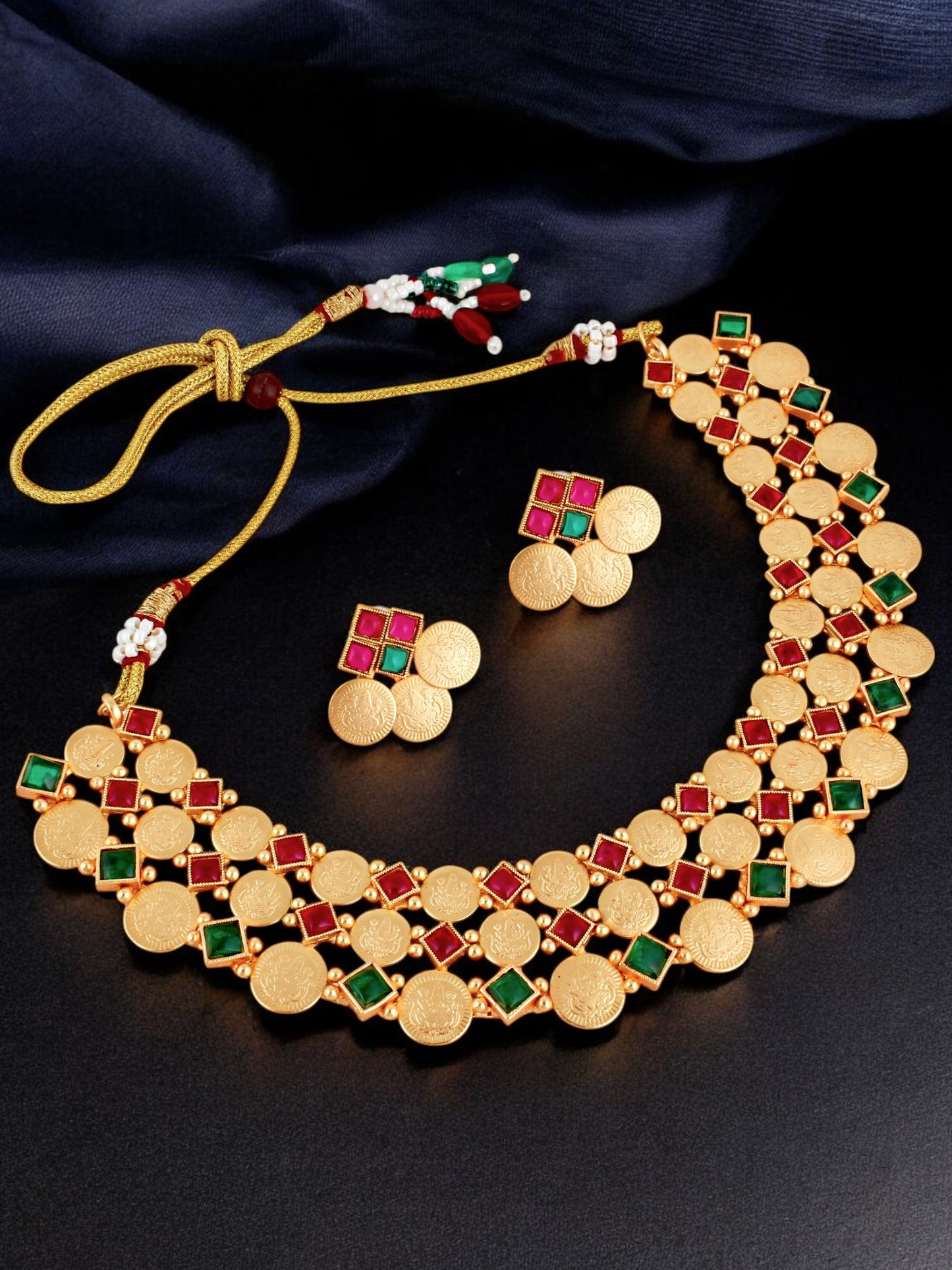 Gold-Plated Goddess Laxmi Necklace with Earrings for Women & Girls | Traditional Temple Jewellery (1683-ISG-2036-RG)