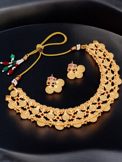 Gold-Plated Goddess Laxmi Necklace with Earrings for Women & Girls | Traditional Temple Jewellery (1683-ISG-2036-RG)