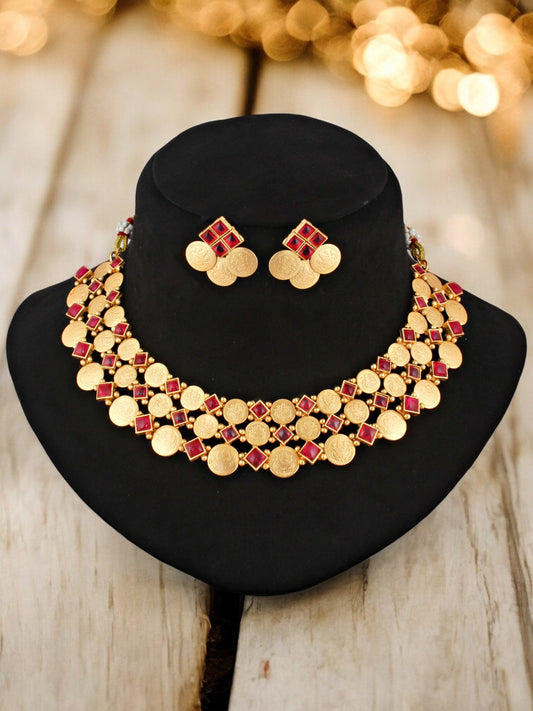 Gold-Plated Goddess Laxmi Necklace with Earrings for Women & Girls | Traditional Temple Jewellery(1683-ISG-2036-R)