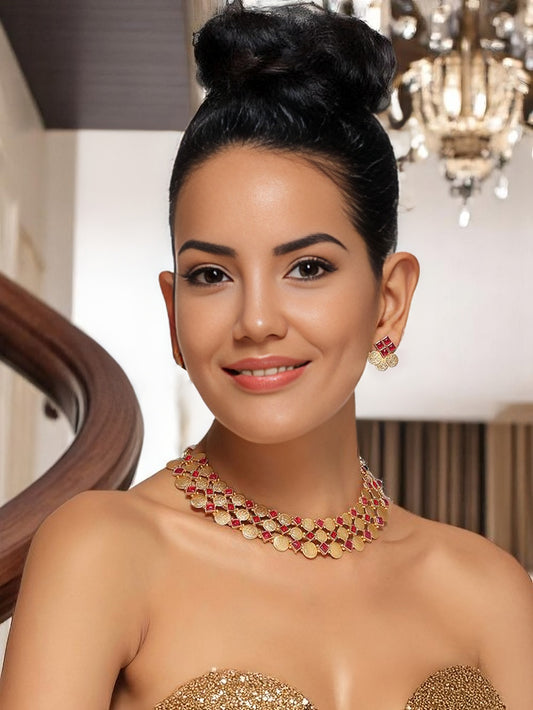 Gold-Plated Goddess Laxmi Necklace with Earrings for Women & Girls | Traditional Temple Jewellery(1683-ISG-2036-R)