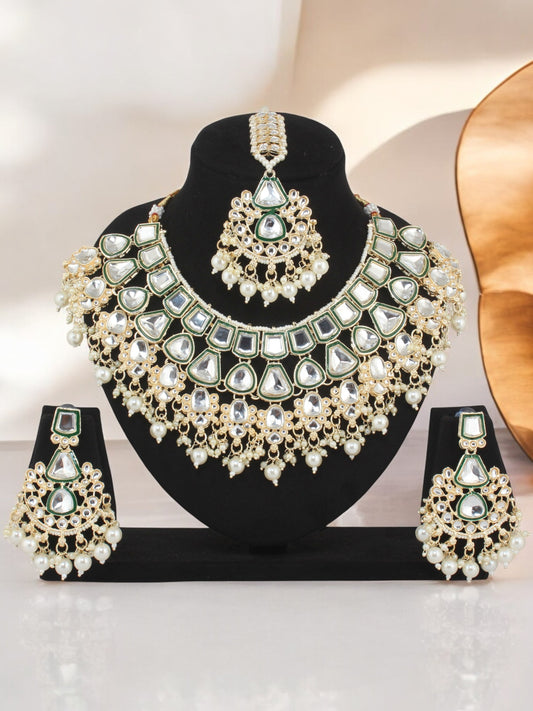 Designer Green Meenakari Kundan Choker Necklace Set for Women & Girls – Trendy Stone Necklace   (1683-ISK-2032-G)