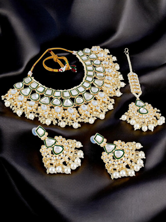 Designer Green Meenakari Kundan Choker Necklace Set for Women & Girls – Trendy Stone Necklace   (1683-ISK-2032-G)