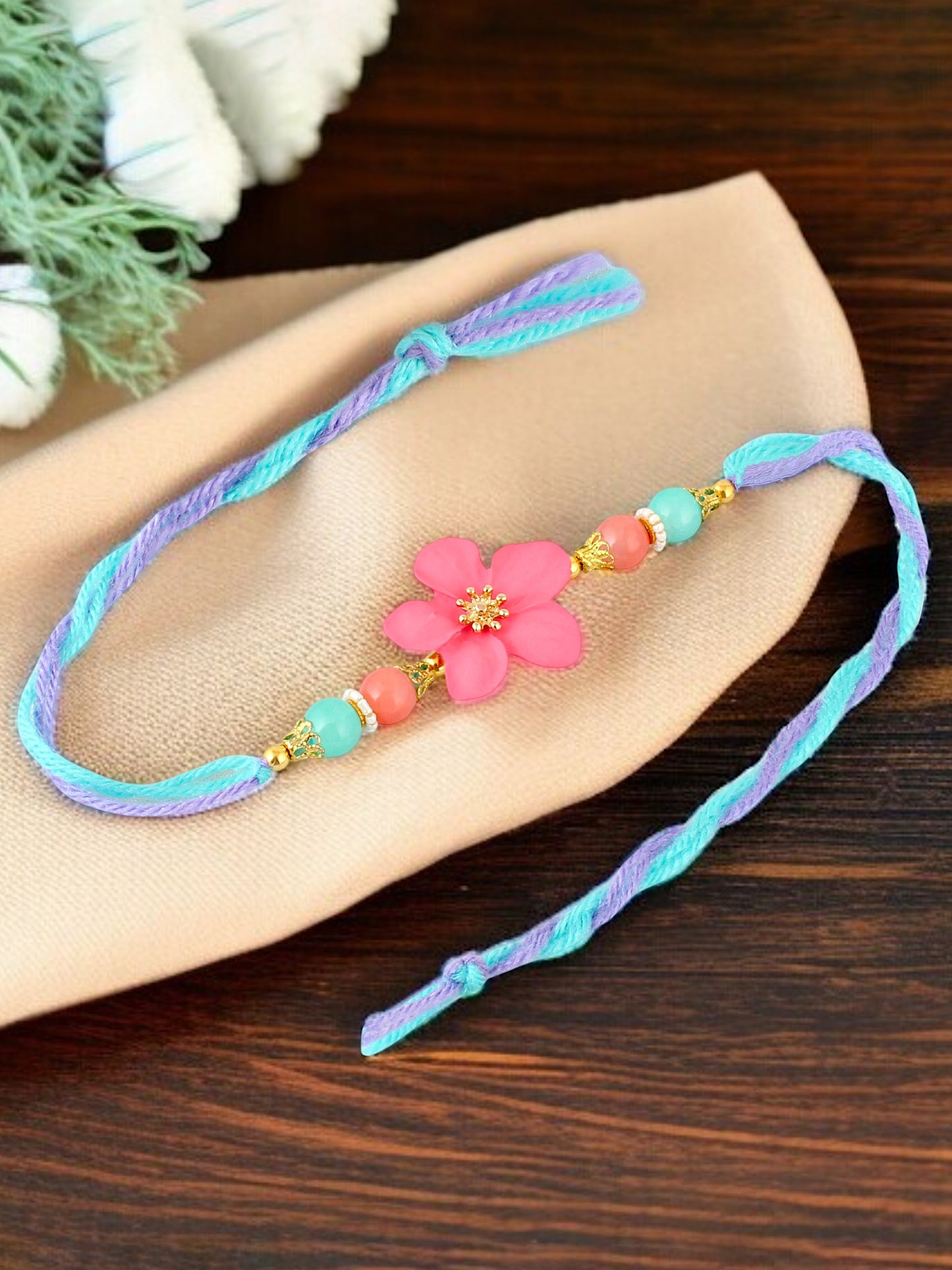 Lucky Jewellery Designer Pink Color Floral Rakhi - Rakshabandhan Rakhee Bracelet for Brother/Bhaiya/Bhai/Bhabhi - Pack of 4 (170-CHR1-1211-PK-4)