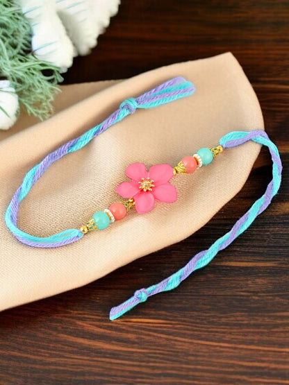 Lucky Jewellery Designer Pink Color Floral Rakhi - Rakshabandhan Rakhee Bracelet for Brother/Bhaiya/Bhai/Bhabhi - Pack of 4 (170-CHR1-1211-PK-4)