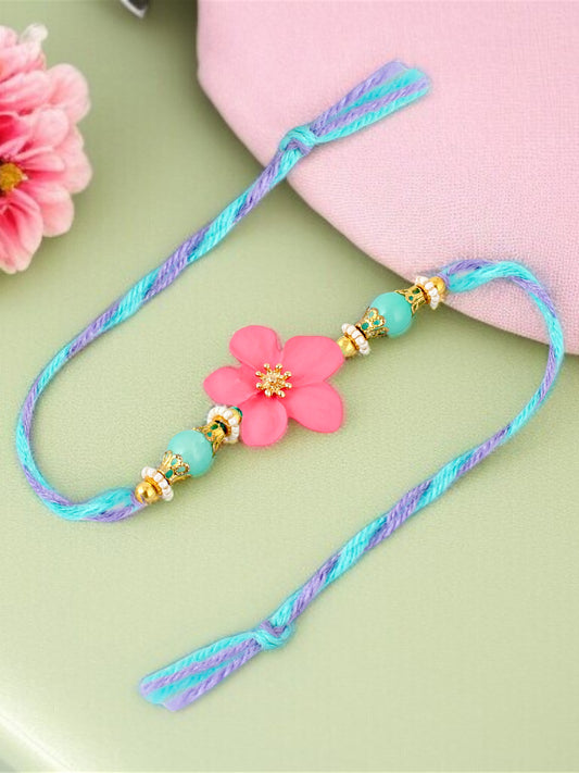 Lucky Jewellery Designer Pink Color Floral Rakhi - Rakshabandhan Rakhee Bracelet for Brother/Bhaiya/Bhai/Bhabhi - Pack of 4 (170-CHR1-1211-PK-4)