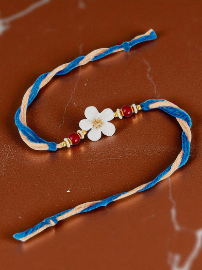 Lucky Jewellery Designer White Color Floral Rakhi - Rakshabandhan Rakhee Bracelet for Brother/Bhaiya/Bhai/Bhabhi - Pack of 4 (170-CHR1-1211-W-4)