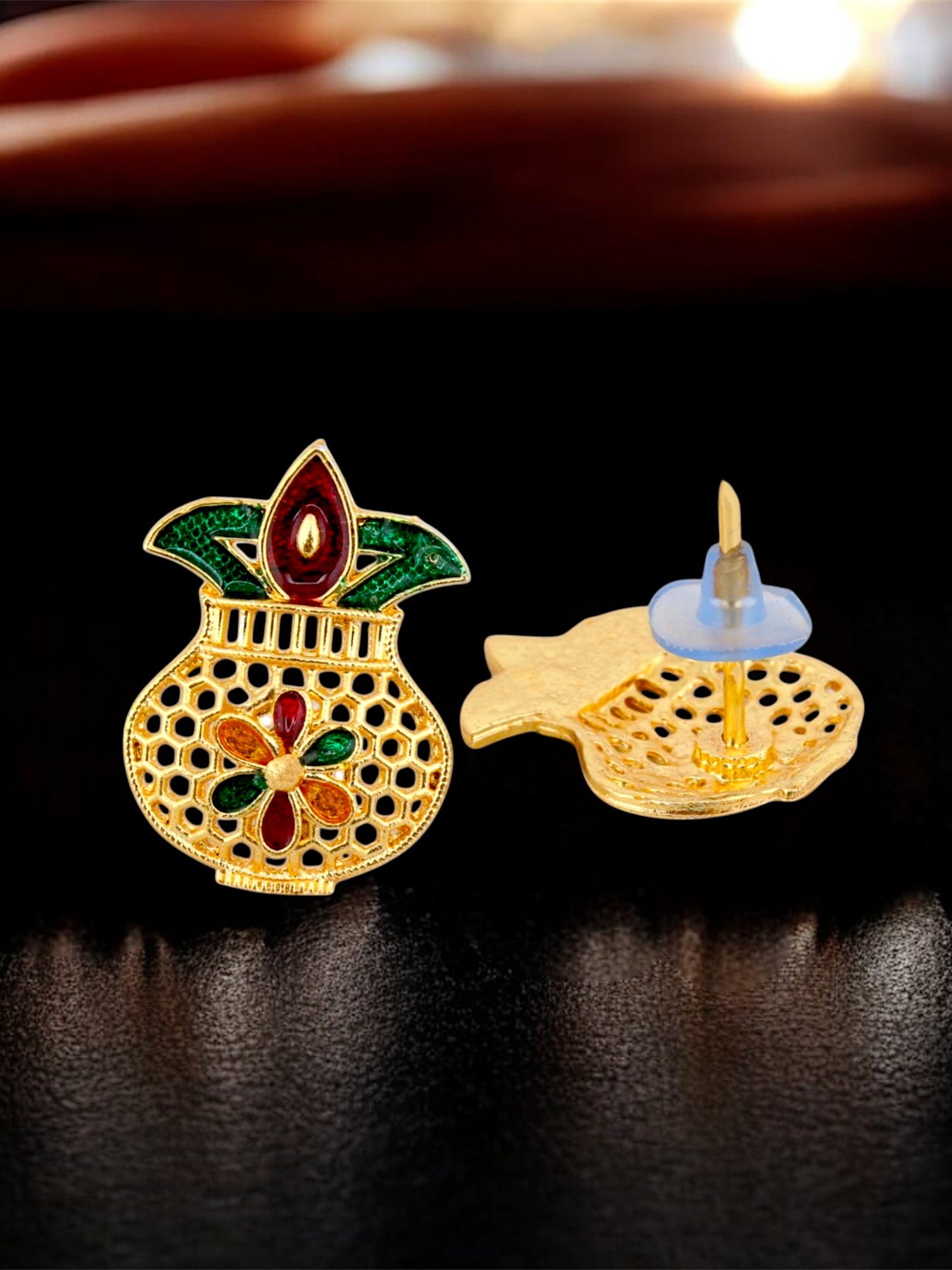 18K Gold-Plated Locket Chain with Earrings Meenakari Pendant Set (174-M7L1G-2058)