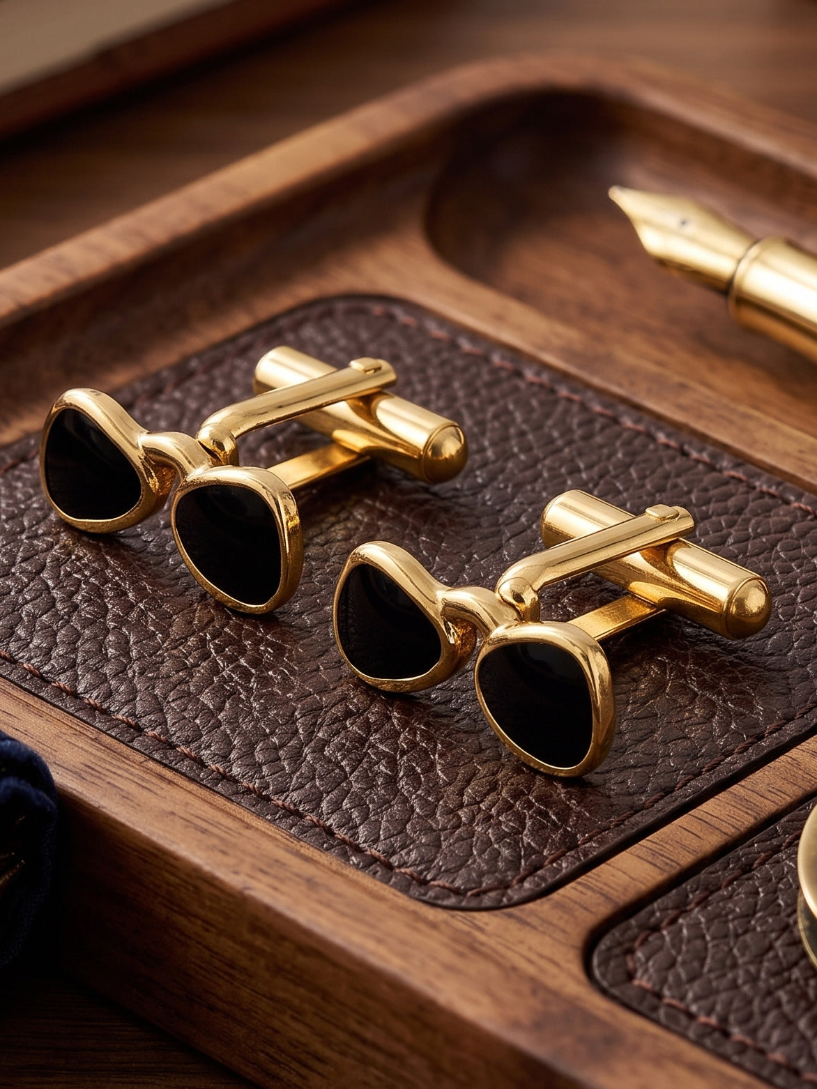 Lucky Jewellery Unique Men Jewelry Black Color Gold Plated Sleeve Button Formal Cuff Button Wedding Shirt Button, Suit, Blazer Cufflinks Pair Gift Set For Men (175-M4C4-A5383-BL)