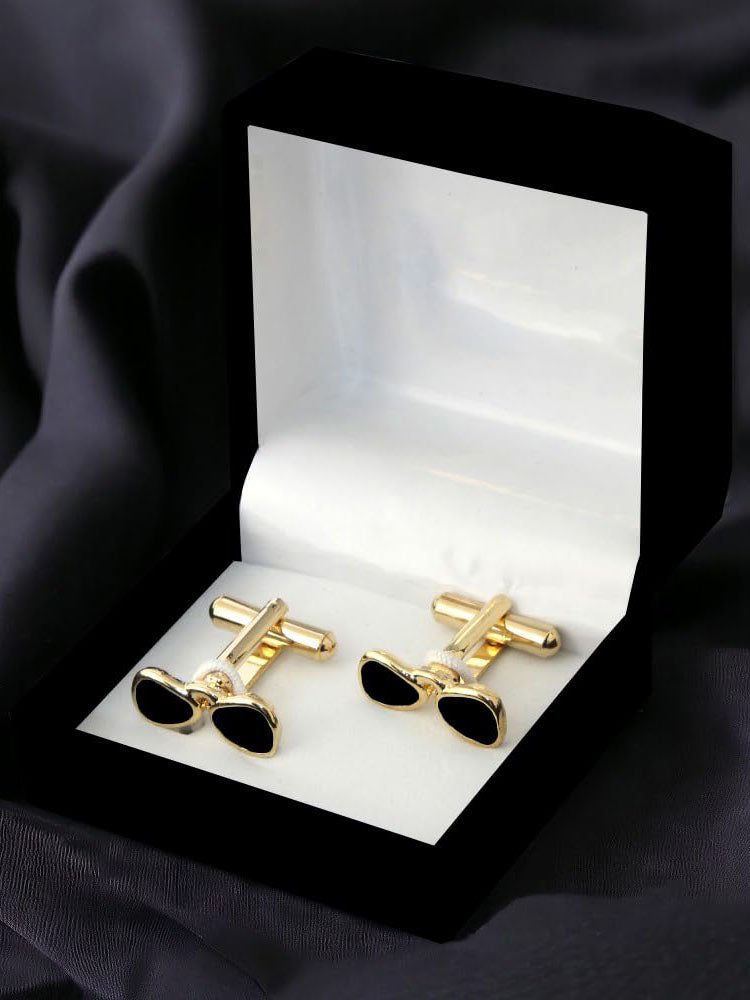 Lucky Jewellery Unique Men Jewelry Black Color Gold Plated Sleeve Button Formal Cuff Button Wedding Shirt Button, Suit, Blazer Cufflinks Pair Gift Set For Men (175-M4C4-A5383-BL)