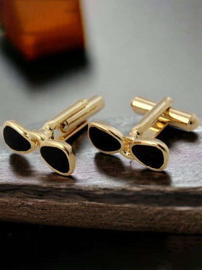 Lucky Jewellery Unique Men Jewelry Black Color Gold Plated Sleeve Button Formal Cuff Button Wedding Shirt Button, Suit, Blazer Cufflinks Pair Gift Set For Men (175-M4C4-A5383-BL)