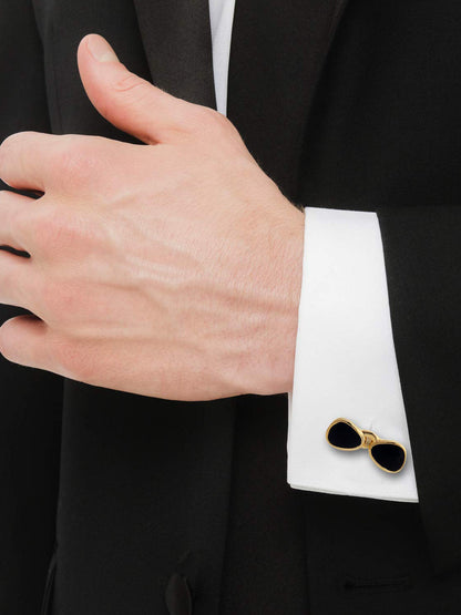 Lucky Jewellery Unique Men Jewelry Black Color Gold Plated Sleeve Button Formal Cuff Button Wedding Shirt Button, Suit, Blazer Cufflinks Pair Gift Set For Men (175-M4C4-A5383-BL)