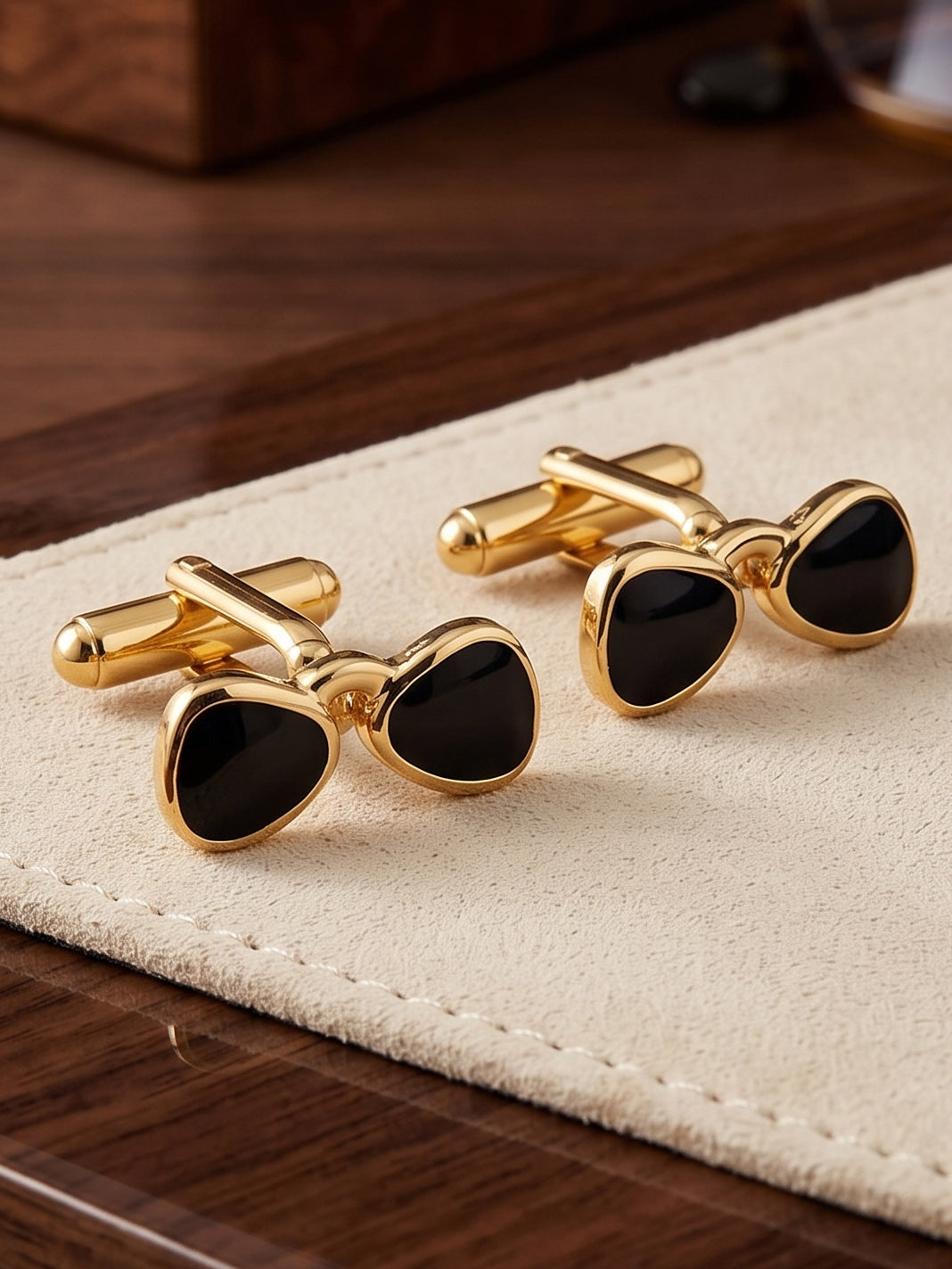 Lucky Jewellery Unique Men Jewelry Black Color Gold Plated Sleeve Button Formal Cuff Button Wedding Shirt Button, Suit, Blazer Cufflinks Pair Gift Set For Men (175-M4C4-A5383-BL)