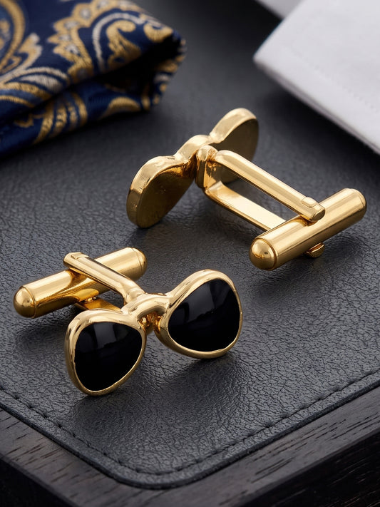Lucky Jewellery Unique Men Jewelry Black Color Gold Plated Sleeve Button Formal Cuff Button Wedding Shirt Button, Suit, Blazer Cufflinks Pair Gift Set For Men (175-M4C4-A5383-BL)