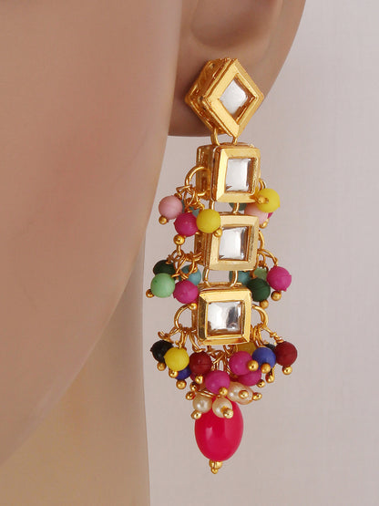 Traditional Back Meenkari Gold Plated uncut kundan Multi Earrings