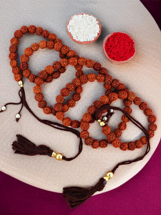 Lucky Jewellery Designer Religious Rakhi - Rakshabandhan Multi Layered 108 Beads Immitation Rudraksh Rakhee Lumba Bracelet for Brother Bhaiya Bhai Bhabhi - Pack of 1 (528-RRR1-1989-1)