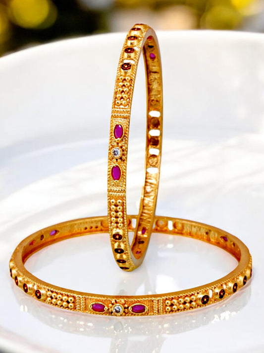 18k One Gram Gold-Plated Meenakari Floral Design Bangle Set for Women & Girls - Pack of 2