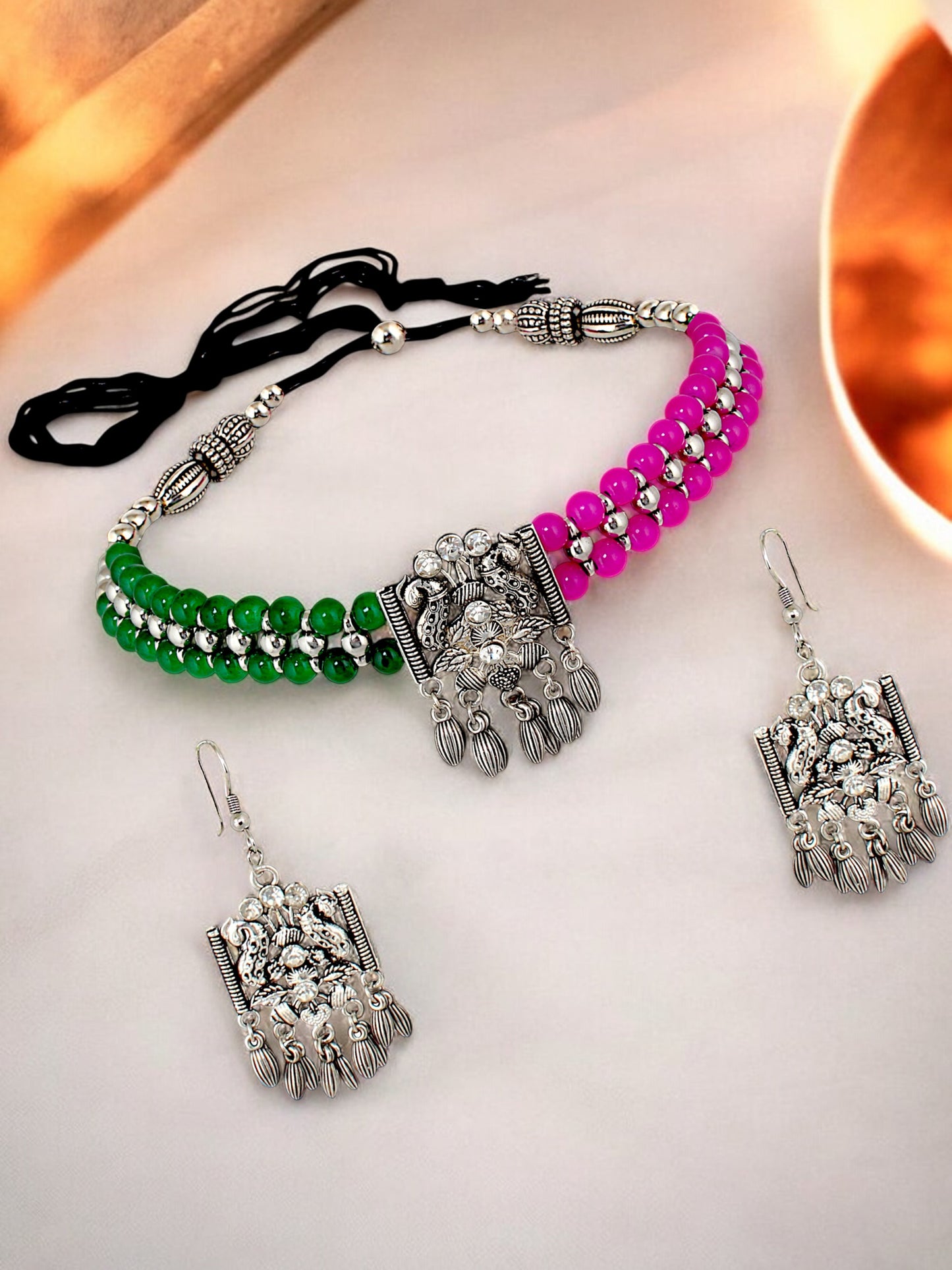 Navratri, Dandiya Garba Festival Jewellery Beads Choker Necklace with Earring