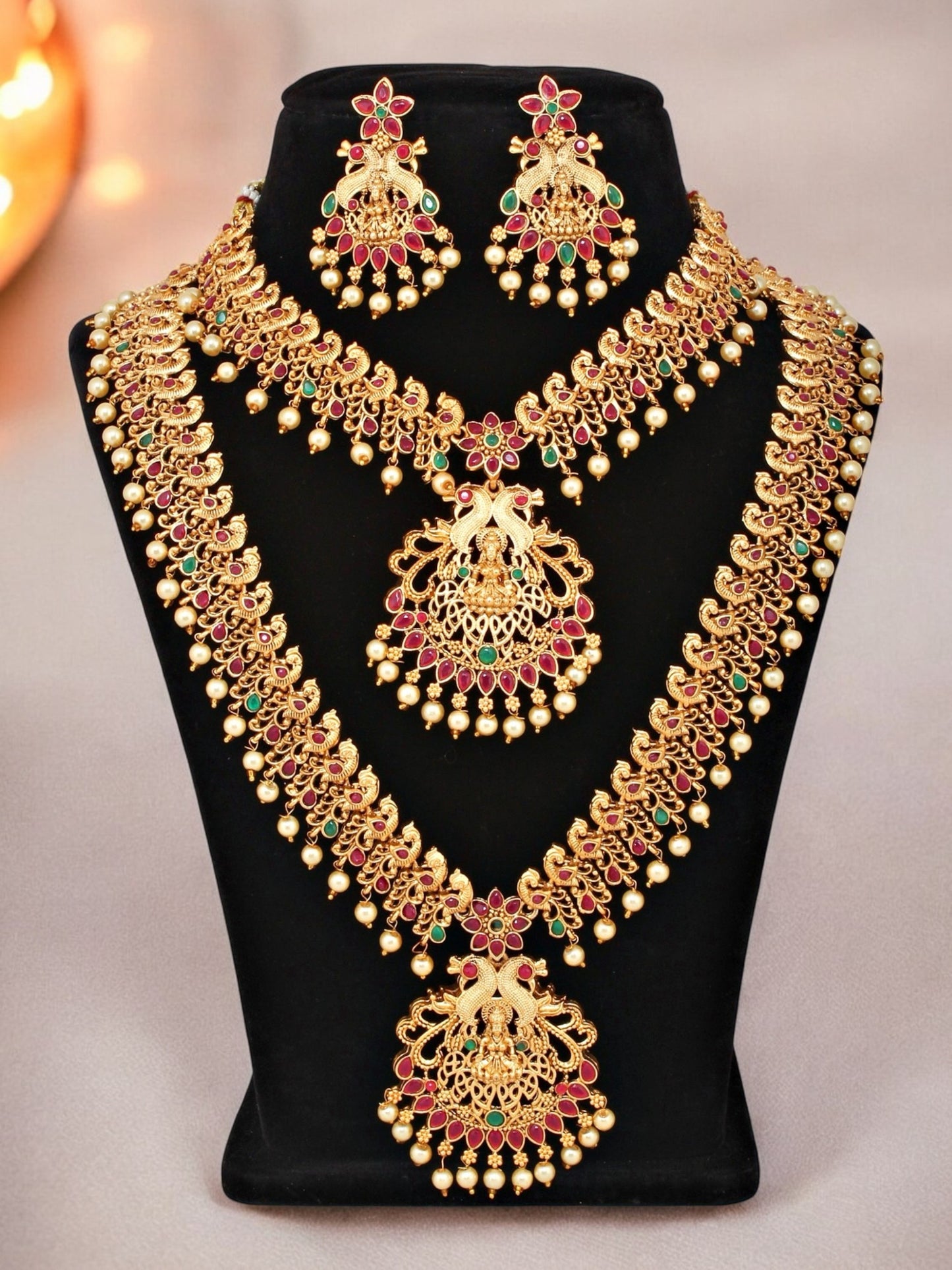 Traditional Temple Jewellery Goddess Lakshmi Design Necklace with Earrings