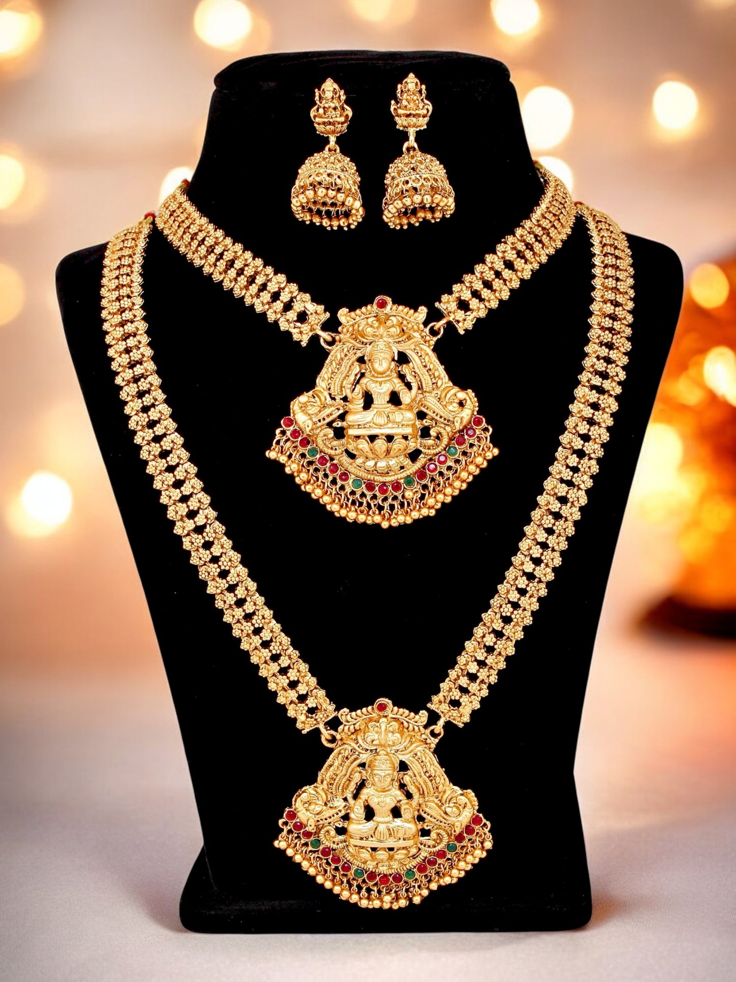 Traditional Temple Jewellery Goddess Lakshmi Design Necklace with Earrings