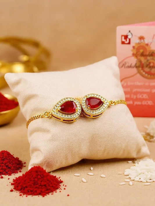 Lucky Jewellery Designer Maroon Color Stone Rakhi - Rakshabandhan Rakhee Bracelet Lumba for Bhabhi/Girls & Women with Pull Chain Pack of 1 (195-CHB2-1279-M)