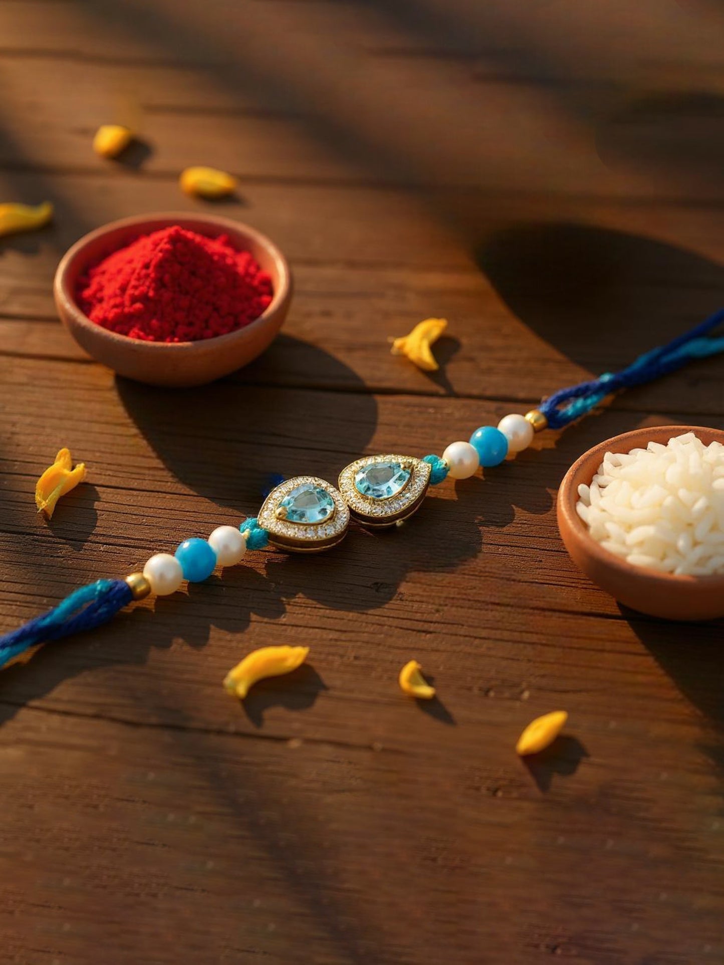 Lucky Jewellery Designer Turquoise Color Stone Rakhi - Rakshabandhan Pearl Rakhee Bracelet for Brother/Bhaiya/Bhai/Bhabhi - Pack of 1 (176-CHR1-1279-FB-1)
