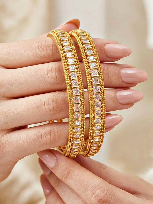 Gold-Plated Temple White AD Stone Bangle (891-C1BG-2211-2)