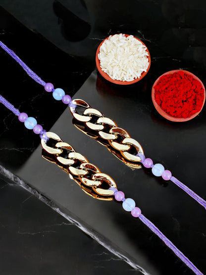 Lucky Jewellery Designer Gold Plated Chain Link Rakhi - Rakshabandhan Rakhee Bracelet for Brother/Bhaiya/Bhai/Bhabhi - Pack of 2 (105-CHR1-1197-2)