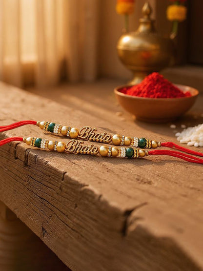 Lucky Jewellery Designer Bhaia Rakhi - Rakshabandhan Pearl Rakhee Bracelet for Brother/Bhaiya/Bhai/Bhabhi Pack of 2 (62-CHR1-1965-2)
