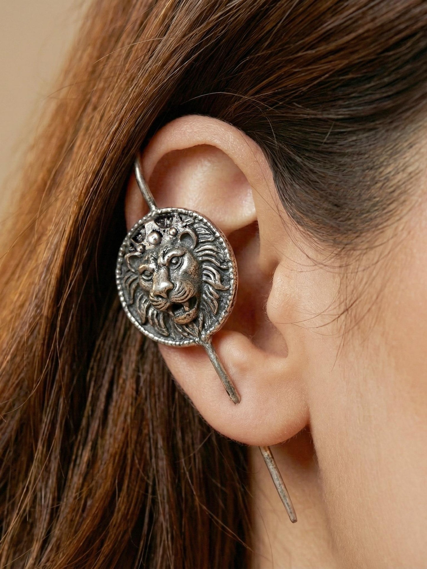 Vintage Lion Face Oxidised Silver Teeli Earcuff Earring For Girls & Women (139-KEO-7659)