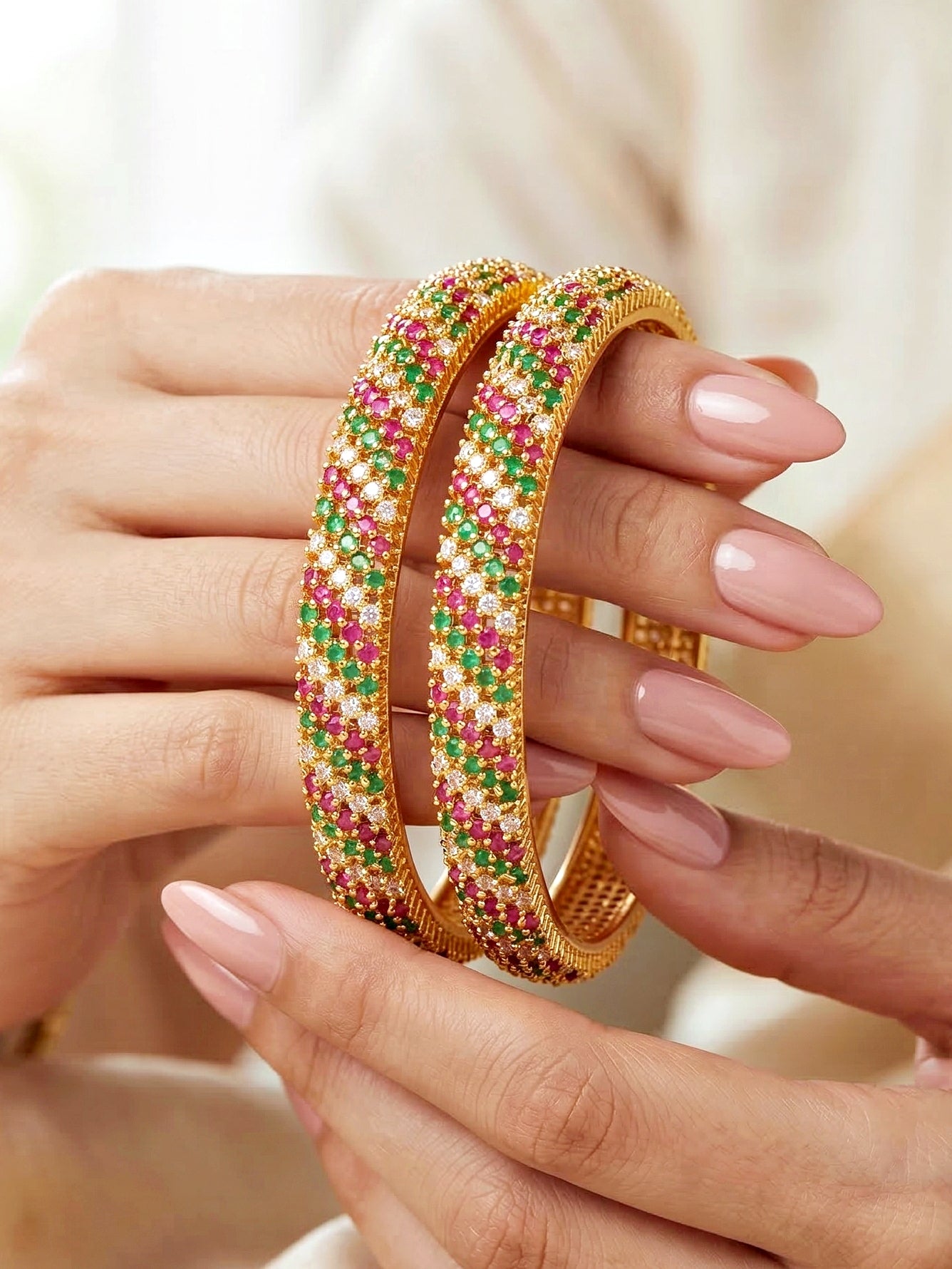 Gold-Plated Multi Color AD Stone Bangle (1356-C1BG-2223-2)