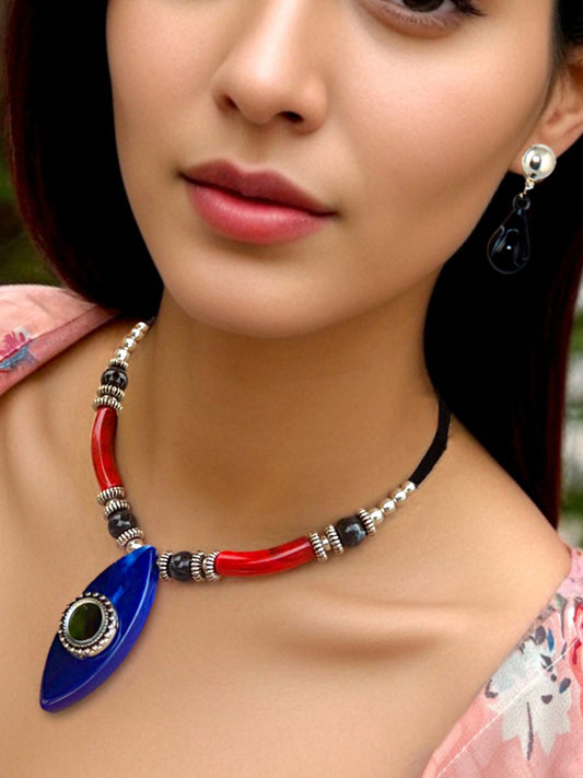 Tribal Boho Stylish Navratri Dandiya Necklace Set with Earrings for Women & Girls