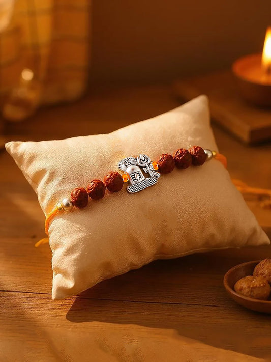 Lucky Jewellery Designer Oxidised Silver Religious Shiva Rakhi - Rakshabandhan Immitation Rudraksh Rakhee Bracelet for Brother/Bhaiya/Bhai/Bhabhi - Pack of 1 (73-CHR1-1963-1)