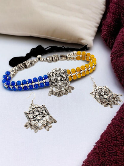 Navratri, Dandiya Garba Festival Jewellery Beads Choker Necklace with Earring