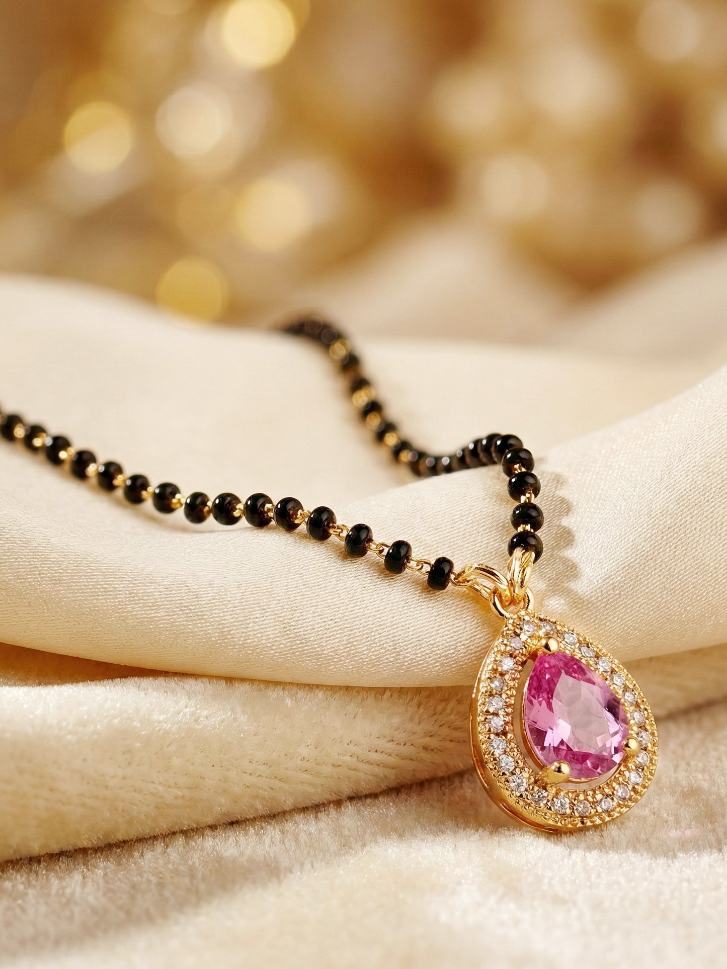 Lucky Jewellery Pink Stone AD Mangalsutra for Women (113-CHMS-1279-PK)